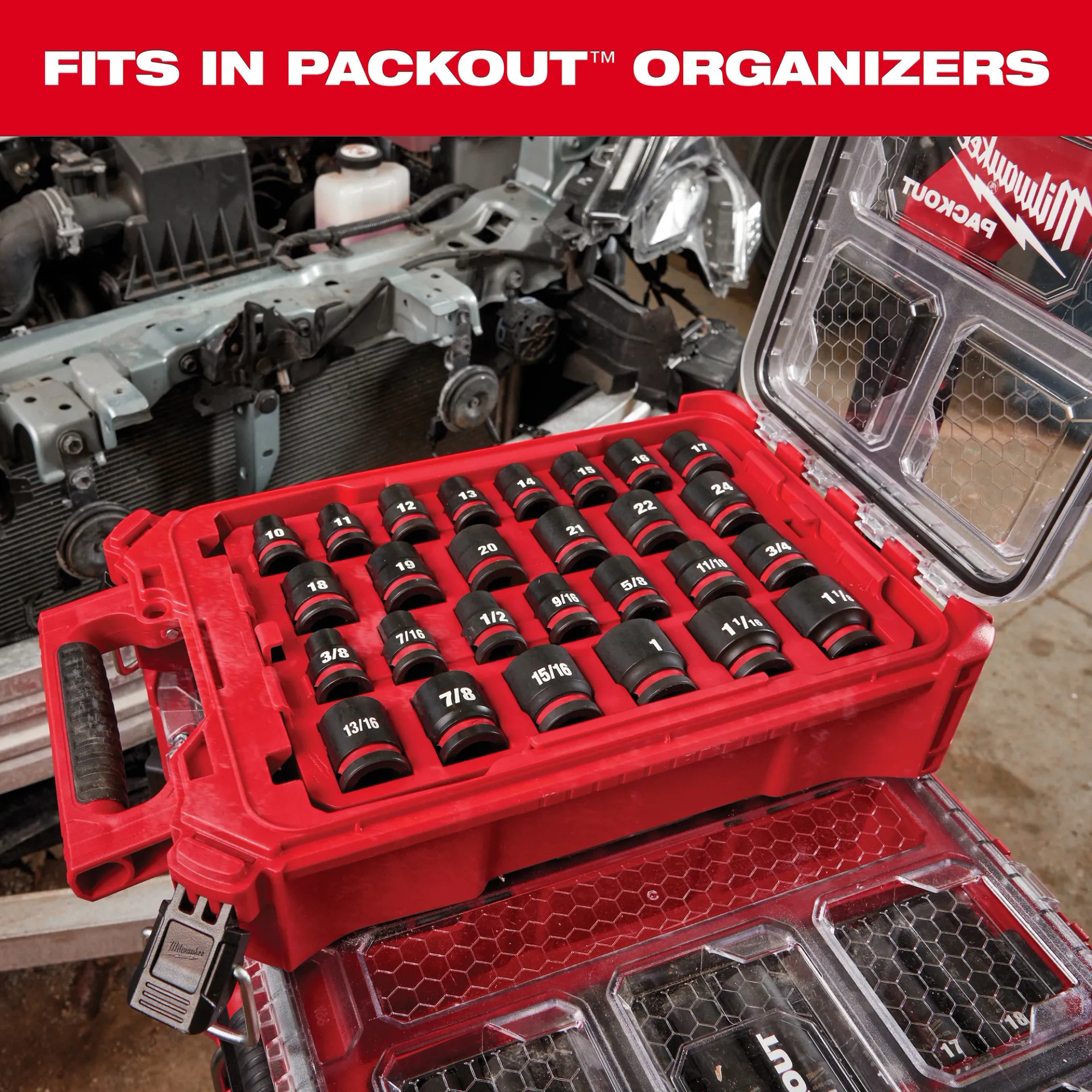 Milwaukee 16PC SHOCKWAVE Impact Duty Socket 1/2” Drive 16PC MM Set with PACKOUT from Columbia Safety